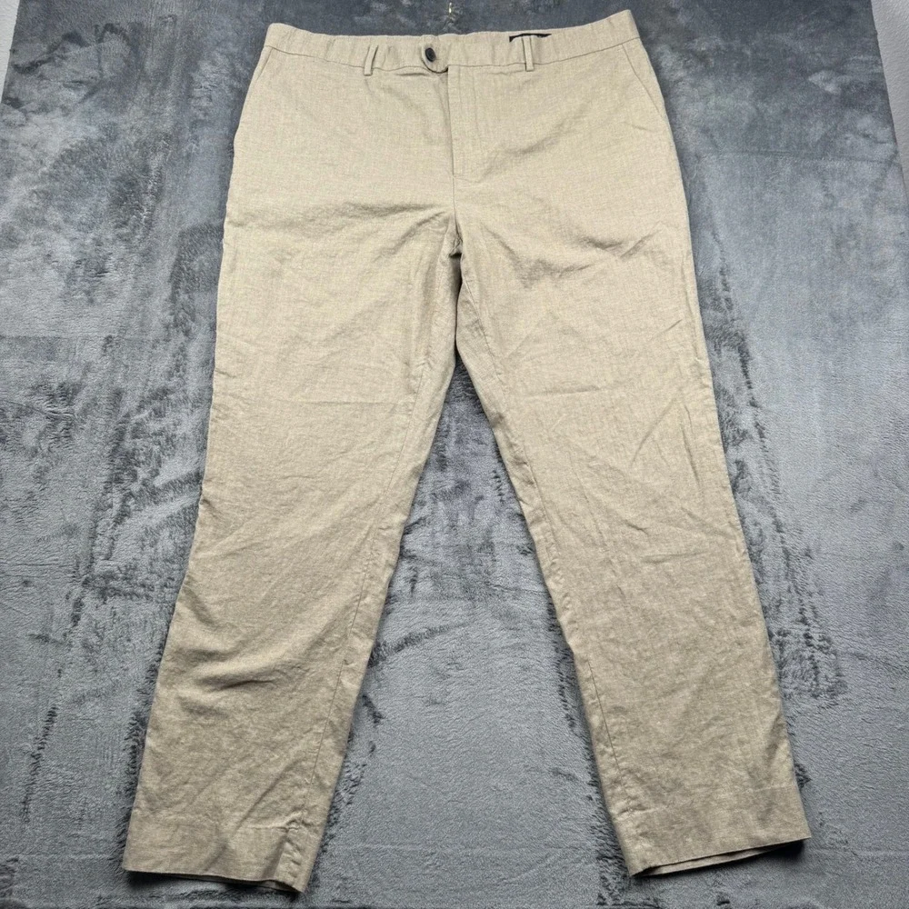 Banana Republic Tailored Fit Khaki Cotton Linen Herringbone Pants Mens 40x32